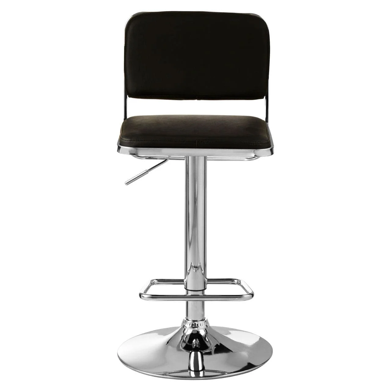 Radisson Bar Stool, Black Faux Leather, Chrome Base