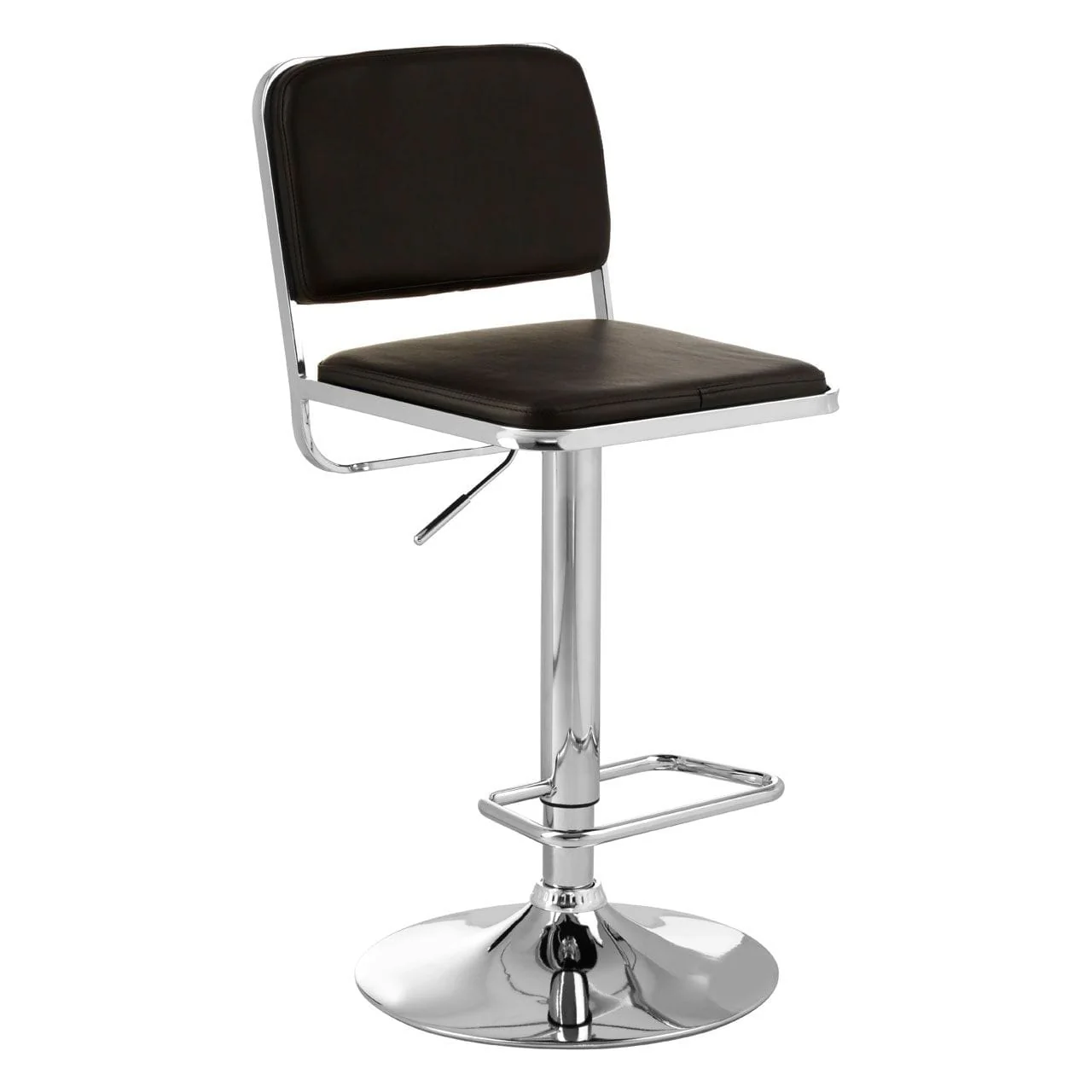 Radisson Bar Stool, Black Faux Leather, Chrome Base - Image 2