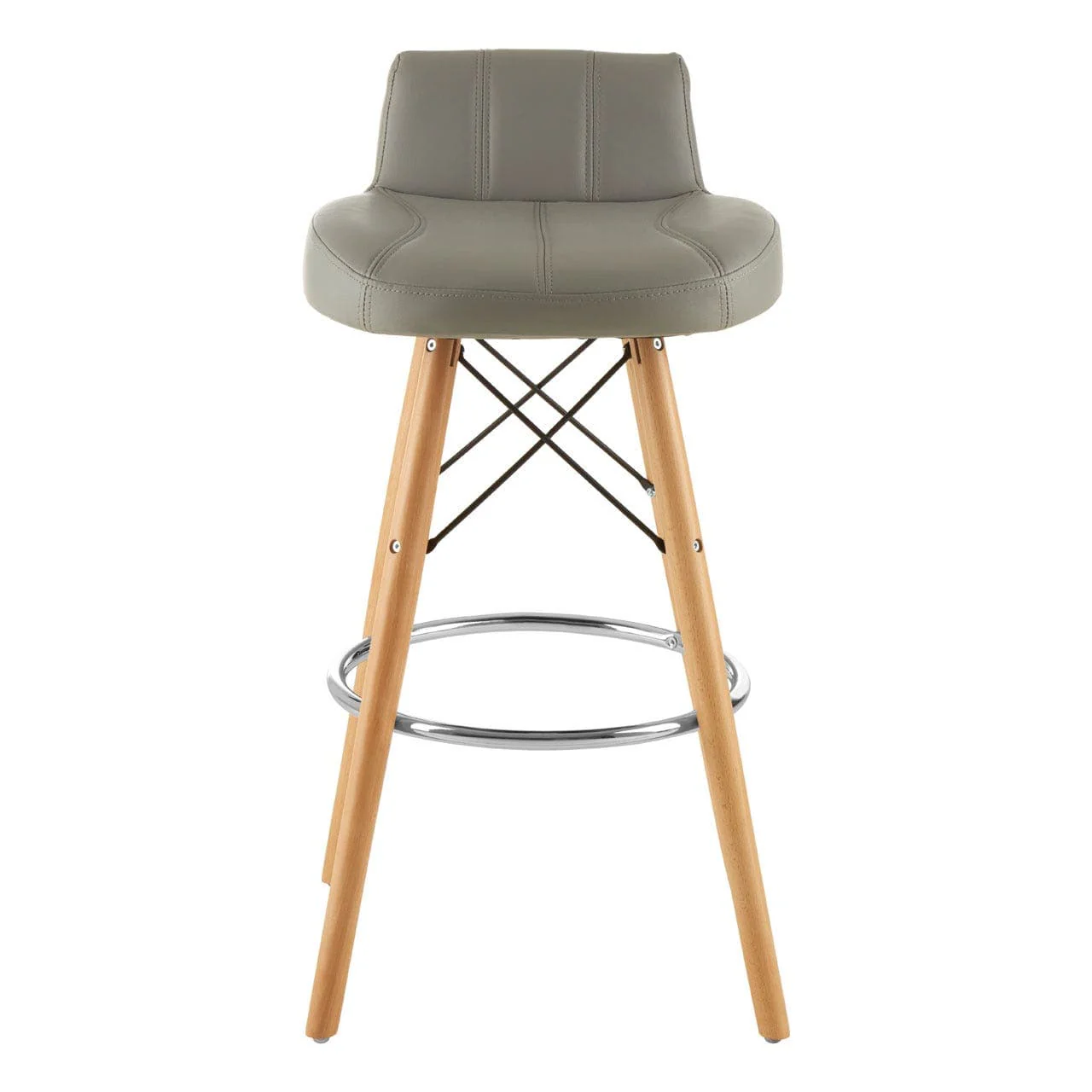 Radisson Bar Stool In Grey Faux Leather With Beechwood Legs