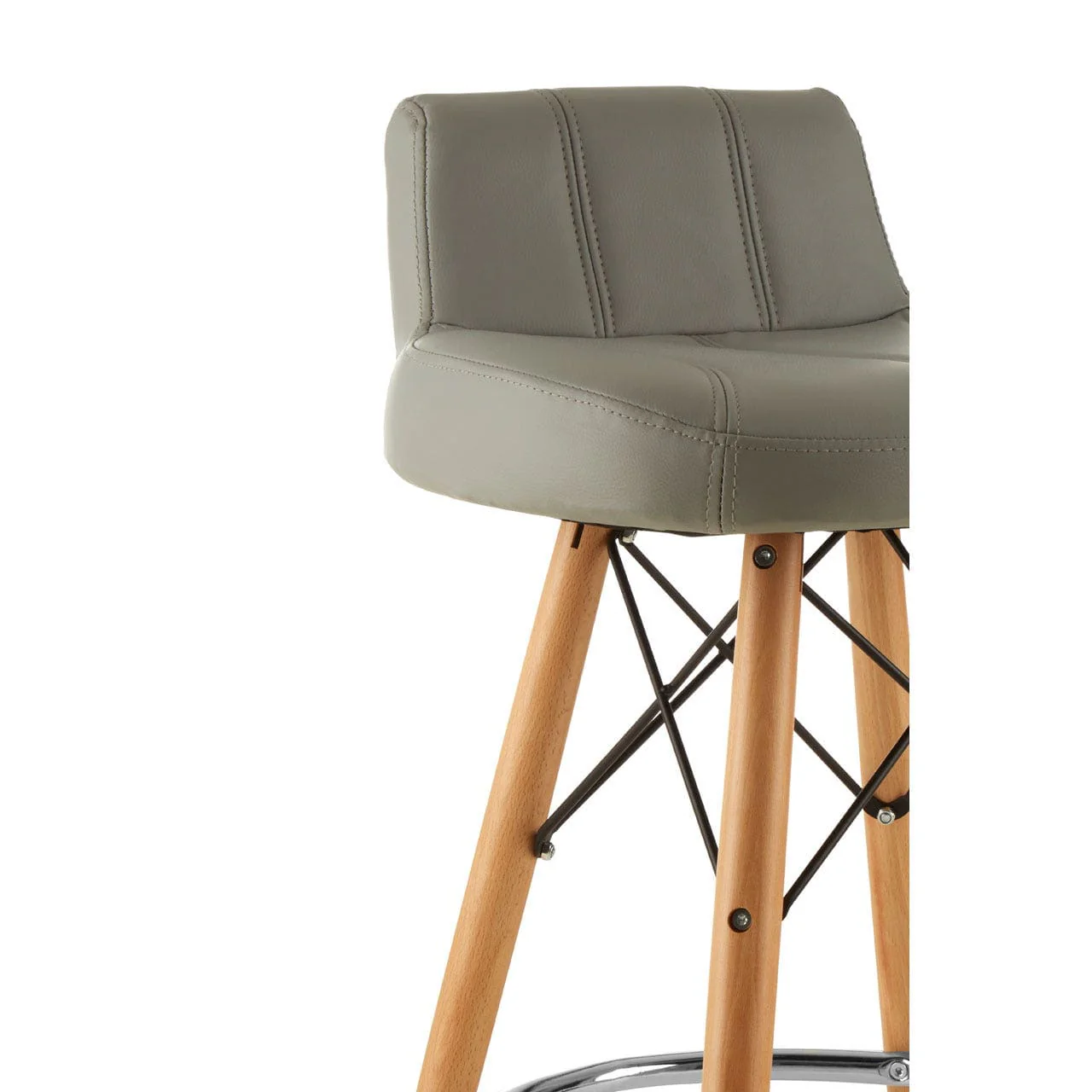 Radisson Bar Stool In Grey Faux Leather With Beechwood Legs - Image 6