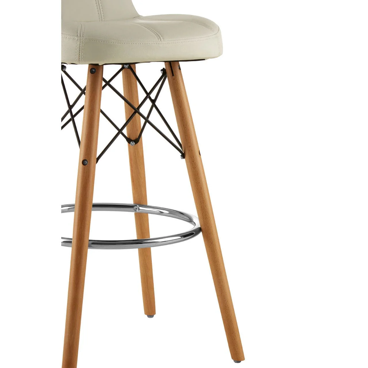 Radisson Bar Stool In White Faux Leather With Beechwood Legs - Image 6