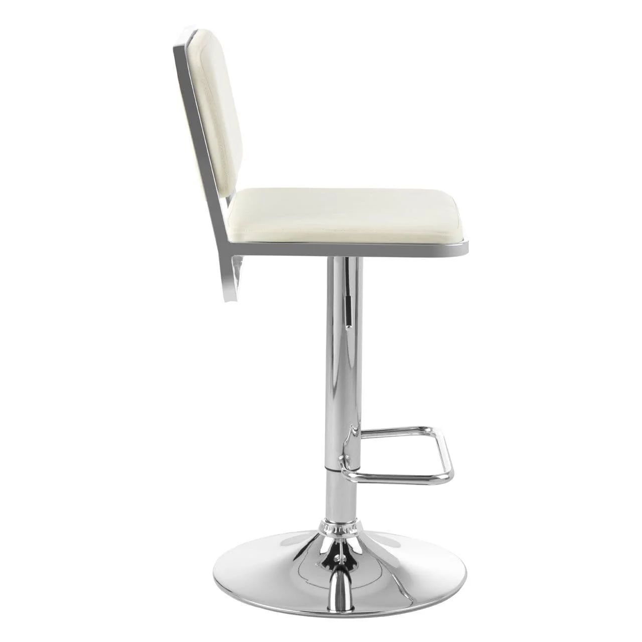 Radisson Bar Stool, White Faux Leather, Chrome Base - Image 3