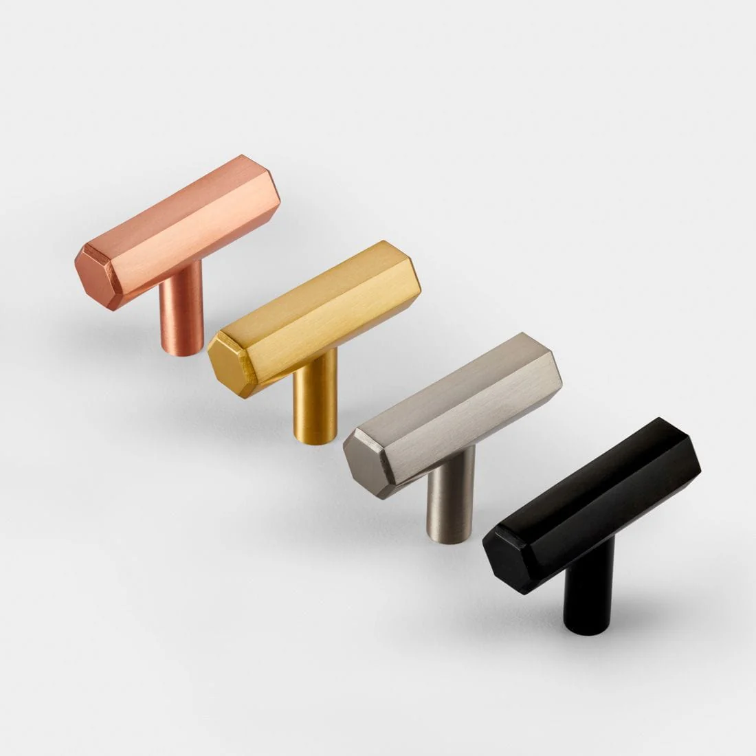 T Bar Hexagonal Brass Cupboard Door Handle - Satin Brass - Image 4