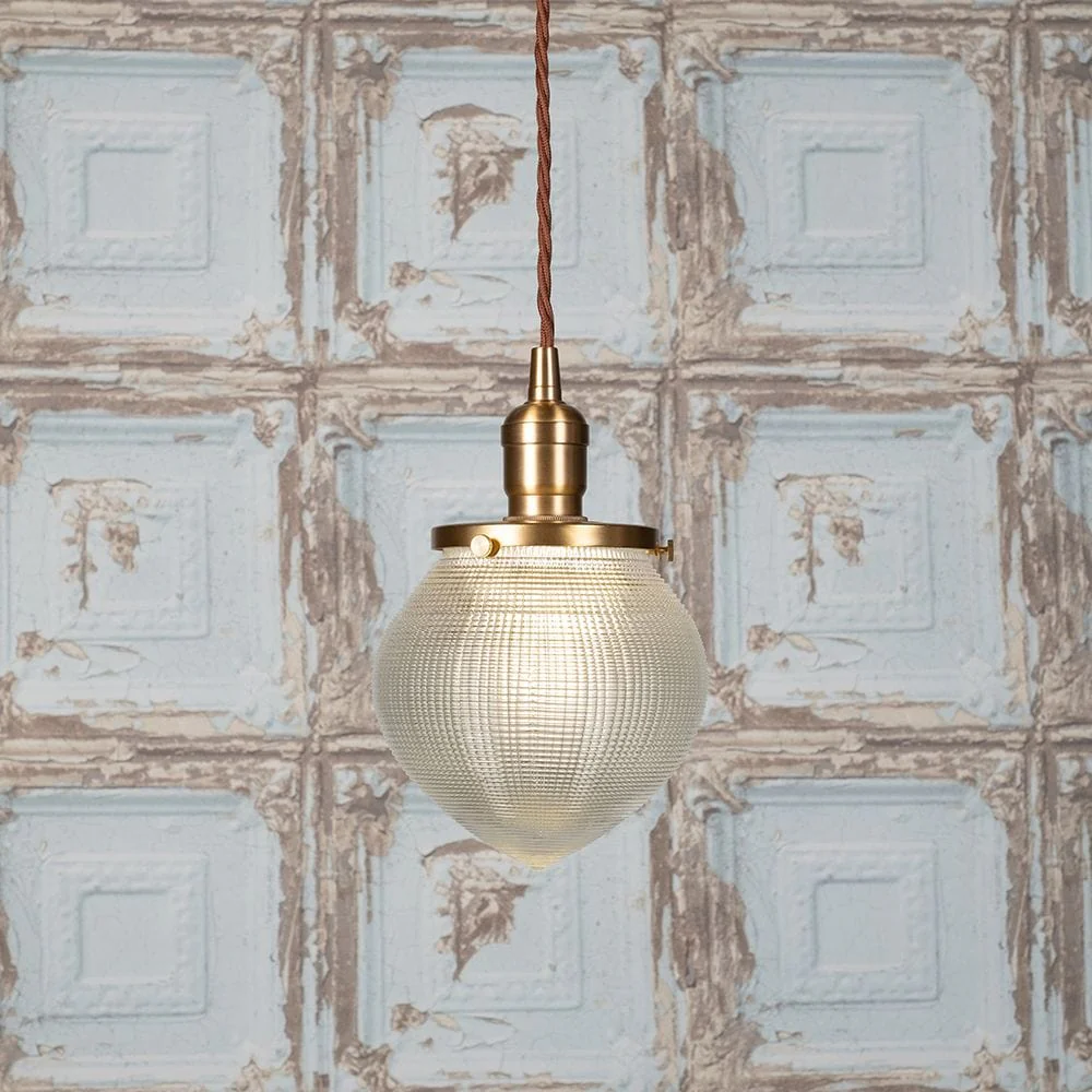 The Hollen Acorn Lacquered Antique Brass Prismatic Glass Style Pendant Light - Image 4