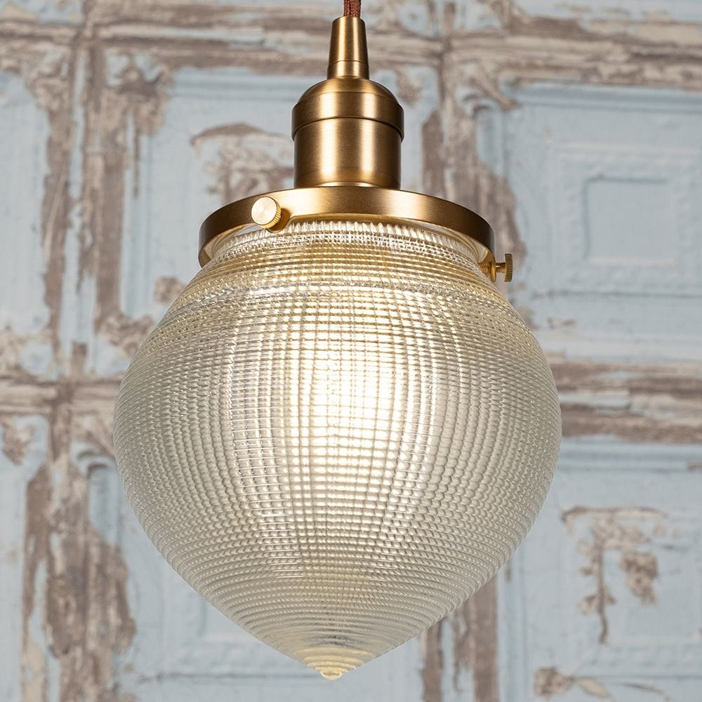 The Hollen Acorn Lacquered Antique Brass Prismatic Glass Style Pendant Light - Image 6