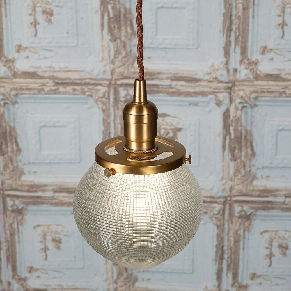The Hollen Acorn Lacquered Antique Brass Prismatic Glass Style Pendant Light - Image 7