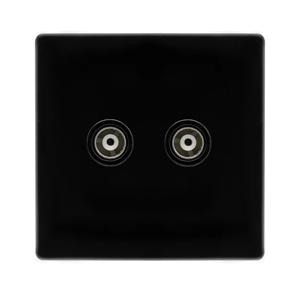 Screwless Plate Black Metal Twin Isolated Coaxial Outlet -  Black Trim