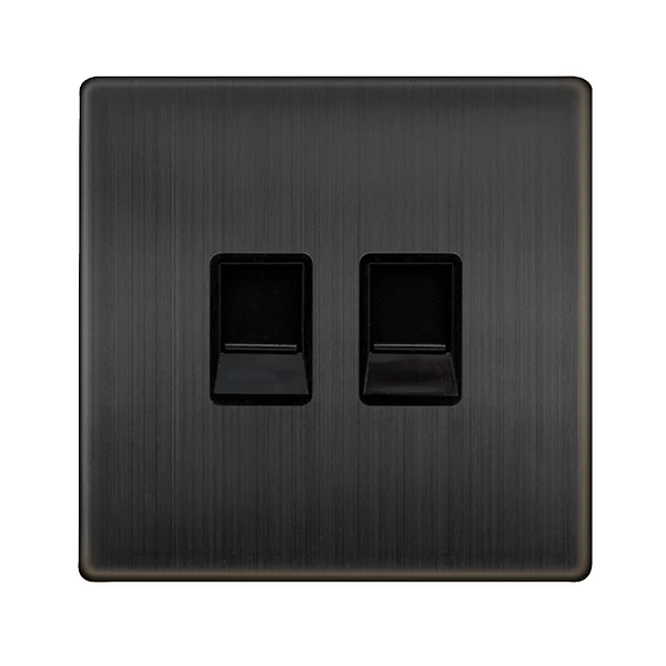 Screwless Plate Matt Bronze Twin Telephone Master Outlet - Black Trim