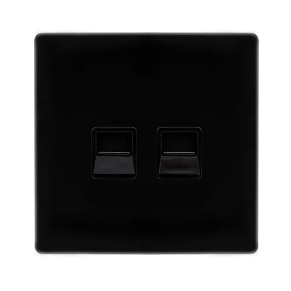 Screwless Plate Black Metal Twin Telephone Master Outlet - Black Trim