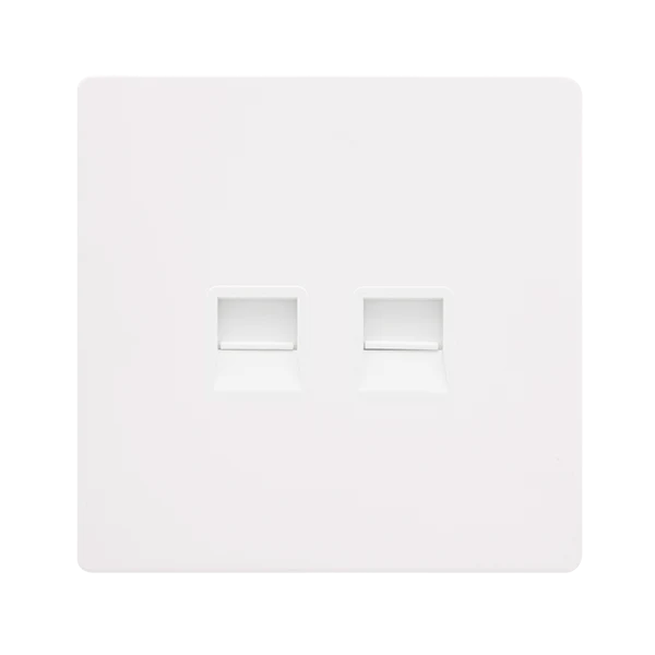 Screwless Plate White Metal Twin Telephone Master Outlet - White Trim