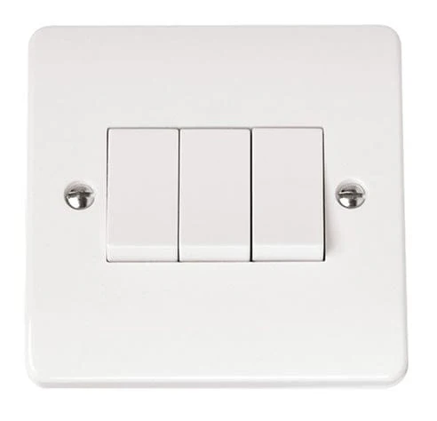 White 10AX 3 Gang 2 Way Plate Switch