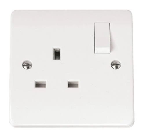 White 13A 1 Gang Socket Outlet DP Switched (twin Earth Terminals)