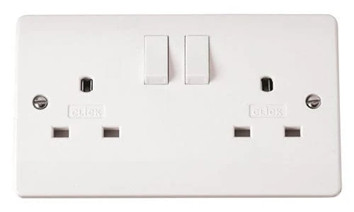 White 13A 2 Gang DP Switched Non-standard Socket Outlet