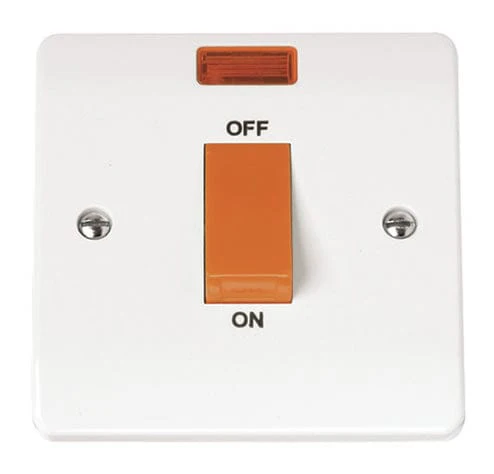 White 45A 1 Gang Single Cooker Switch With Neon