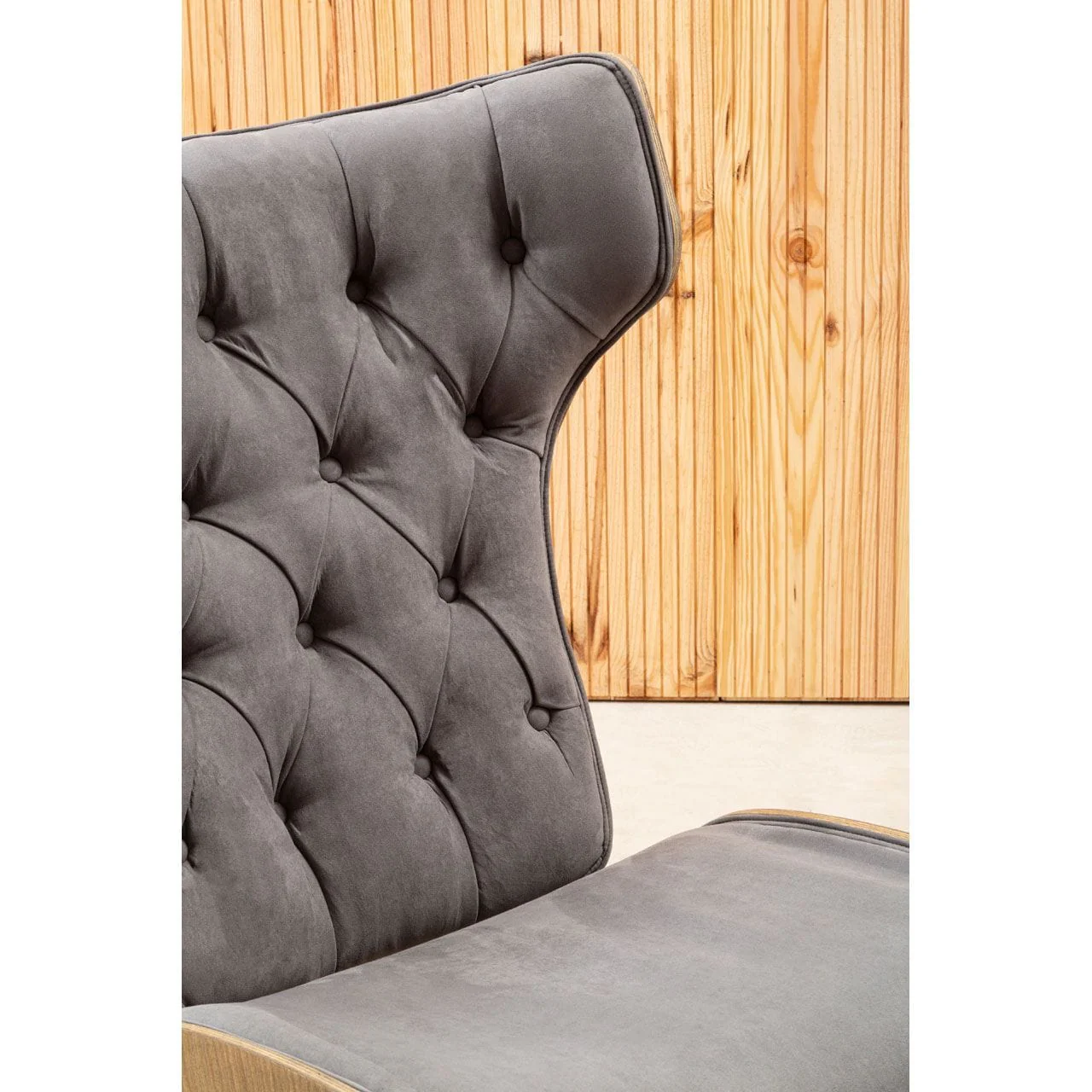 Arnold Grey Velvet Chair With Winged Back - Image 6