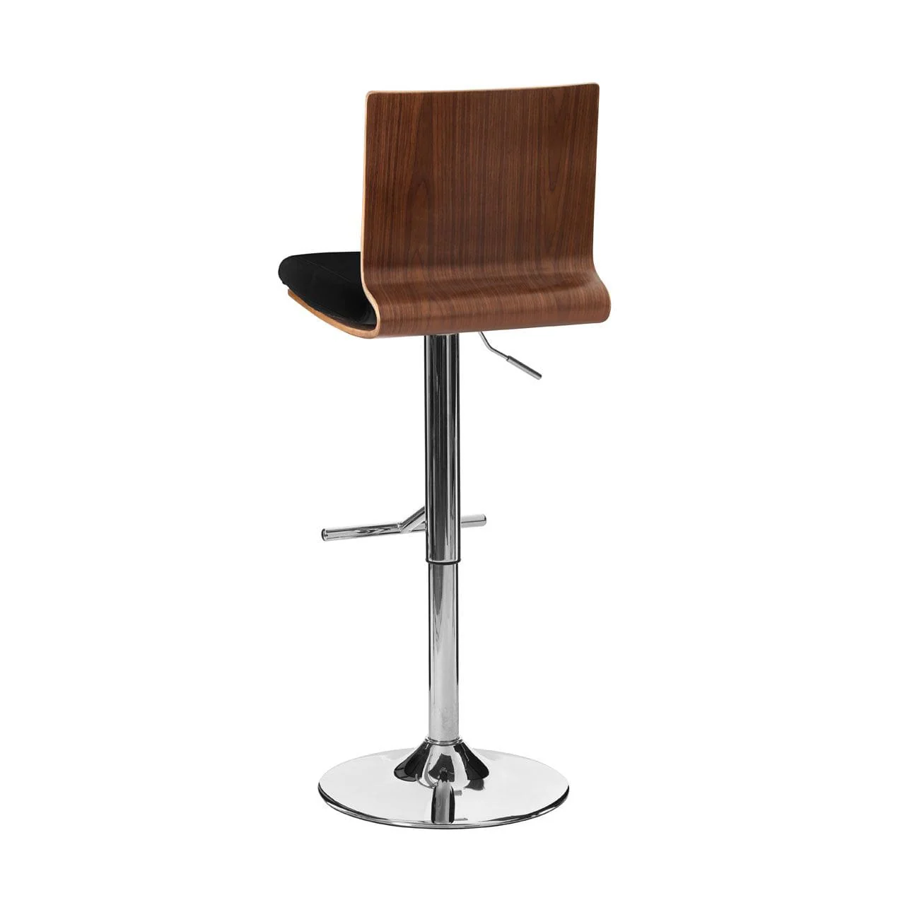 Walnut Wood Bar Chair Withi A Black Leather Effect With A Chrome Finish Base - Image 3