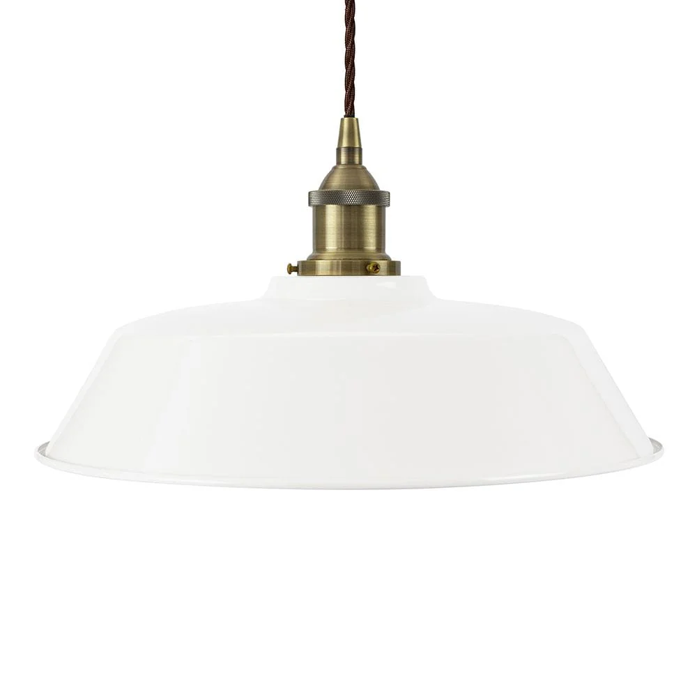 White Chancery Painted Pendant Light - Antique Brass Lamp Holder & Ceiling Rose