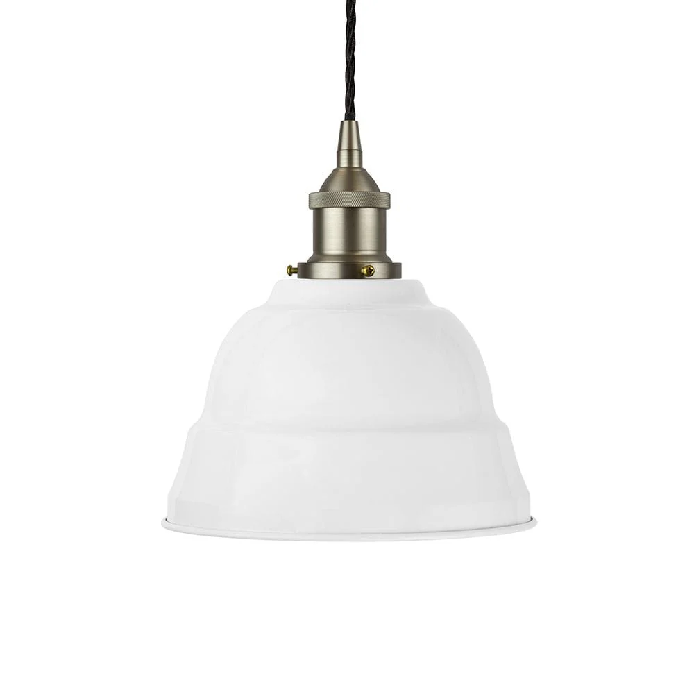 White Lincoln Painted Pendant Light - Brushed Chrome Lamp Holder & Ceiling Rose