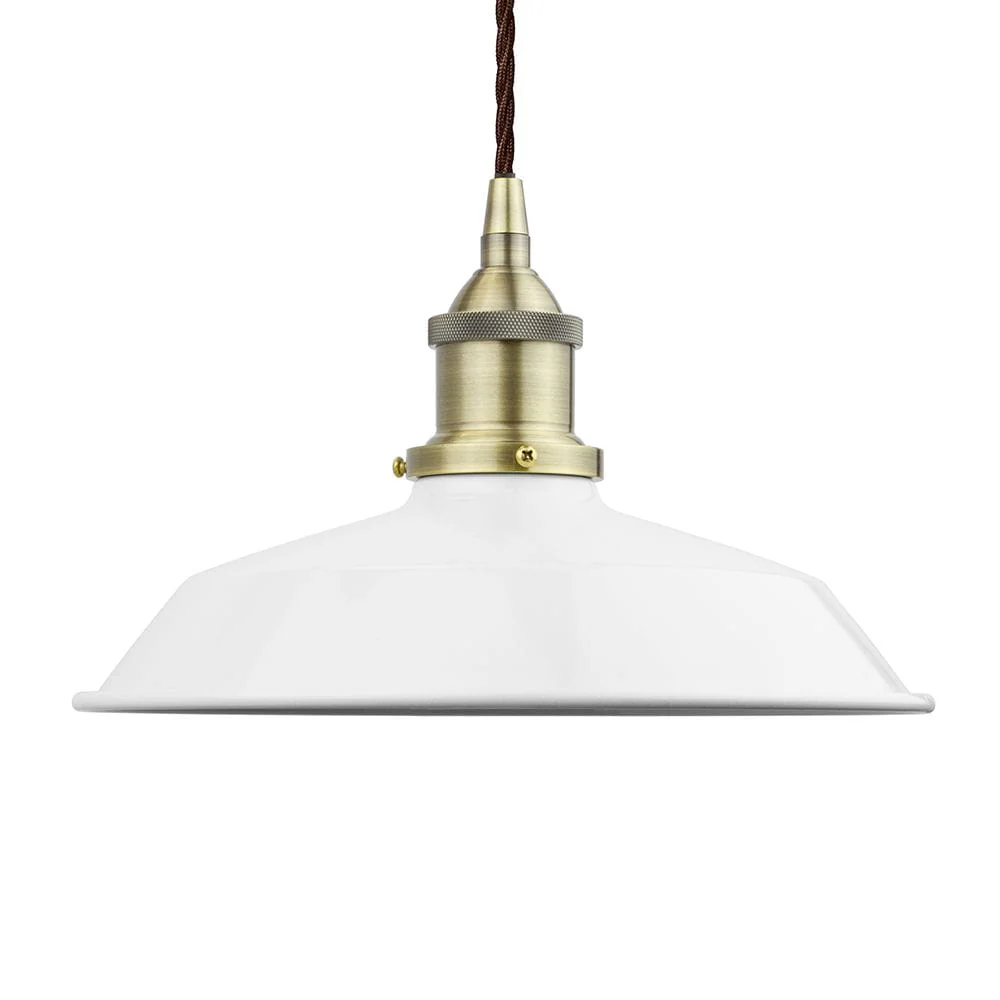 White Small Trinity Metal Painted Pendant Light - Antique Brass Lamp Holder & Ceiling Rose
