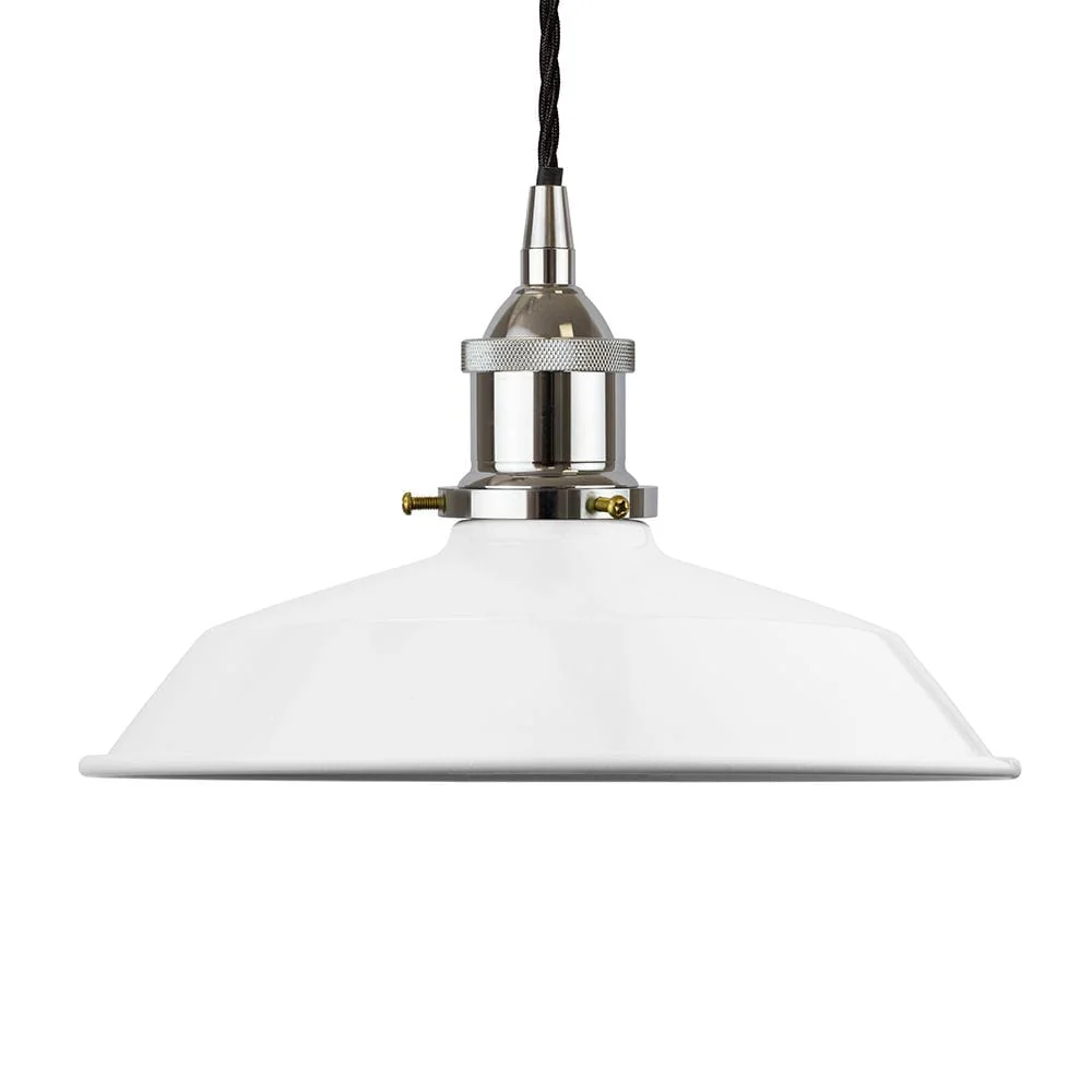 White Small Trinity Metal Painted Pendant Light - Nickel Lamp Holder & Ceiling Rose